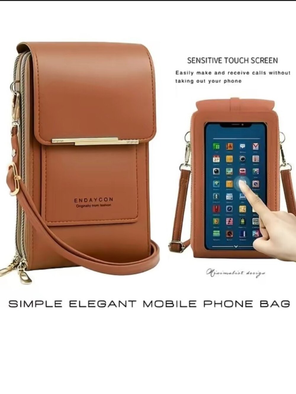 Women's Touchscreen Crossbody Phone Wallet Bag Brown Minimalist